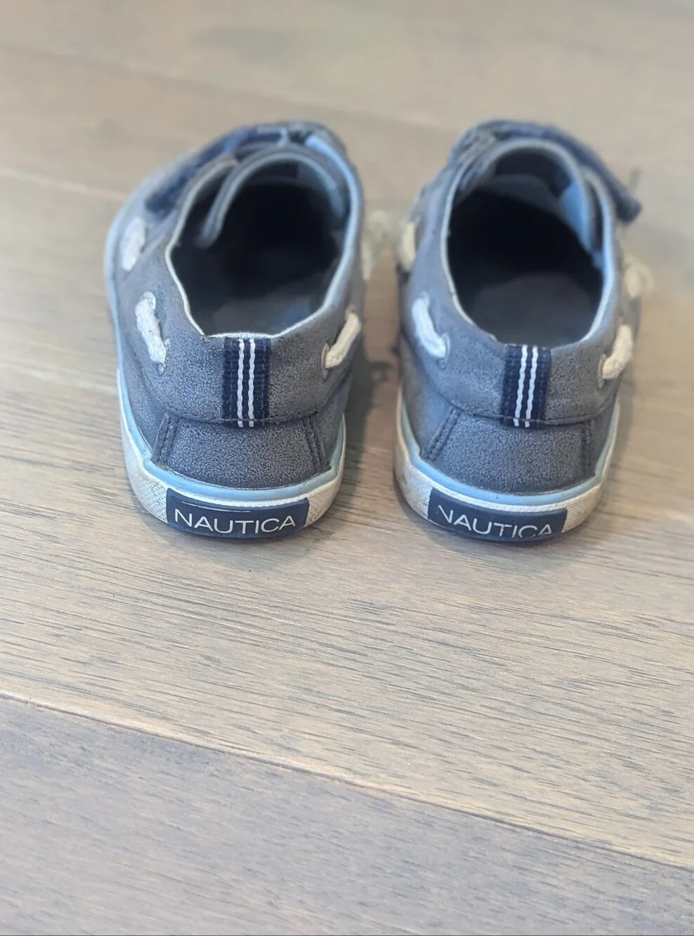Nautica Boys Gray Slip-On Boat Shoes With Velcro Strap, Size 11